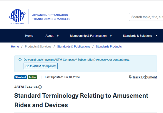 Standard Terminology Related to Amuse Park Rides and Devices