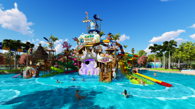 Themed water playhouse with colorful slides at Taihu Dragon Dream Water Park